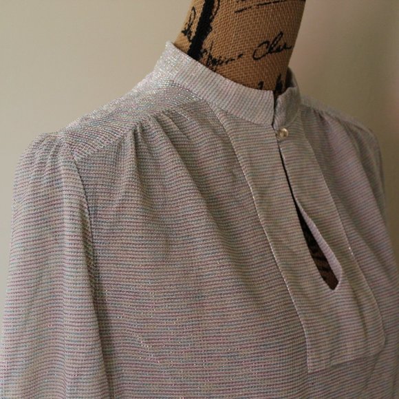 Vintage Ample Togs California Cream Pink Blue Metallic Disco Blouse Women's M - Picture 7 of 12